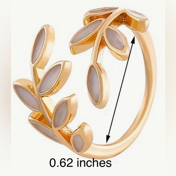 Personality Luxury Drop Glaze Style Leaf Open Ring 14K Gold Plated Ring - Picture 3 of 5
